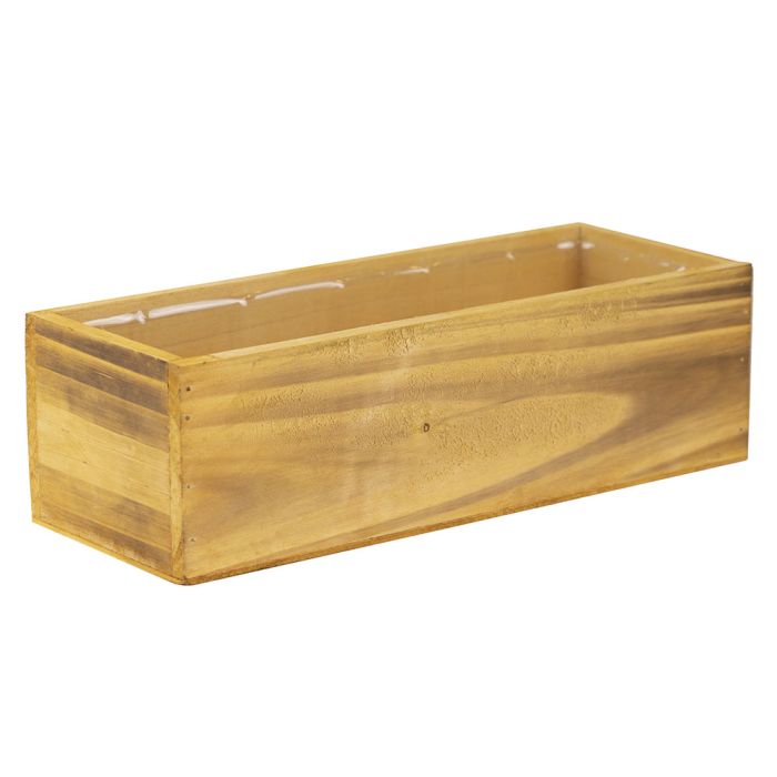 Wood Rectangle Unfinished Planter Box w/ Plastic Liner H-4" Open-17" x 5" 