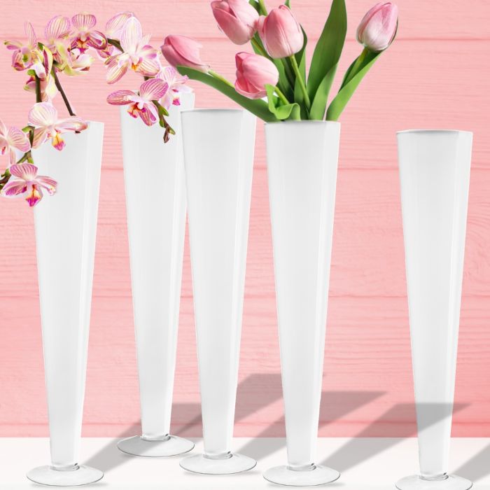 white trumpet valentines vases