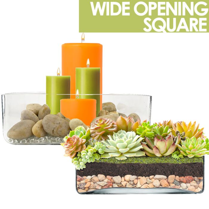4 pcs Glass Wide Opening Square Vase Open 10", 12" and 14"