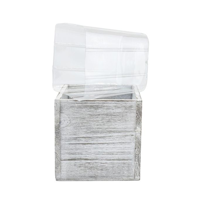 white wash 6 inches wood cube planter