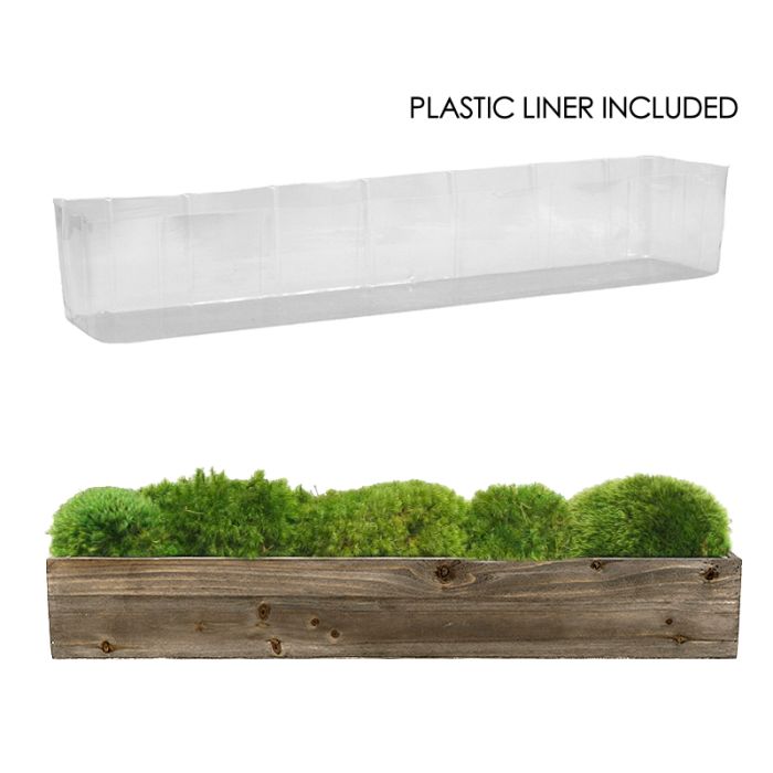 Wood Rectangle Unfinished Planter Box w/ Plastic Liner H-4" Open-34" x 5"