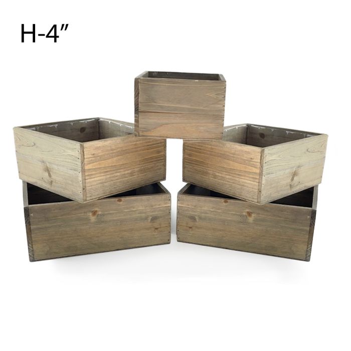 4" Tall Wood Planter Square Box w/ Plastic or Metal Liner Opening-6", 8", 10", 12" Pack of 6 Pcs 