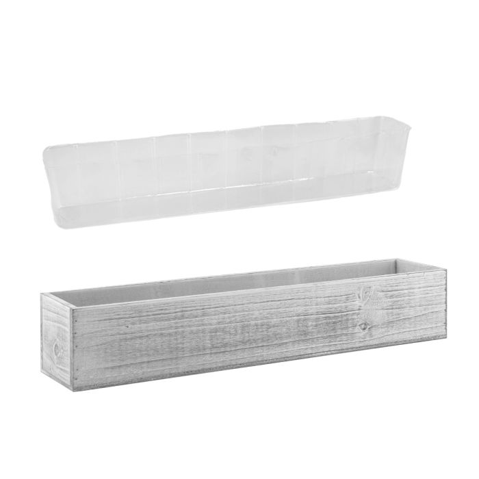Wood Rectangle White Wash Planter Box w/ plastic Liner Natural