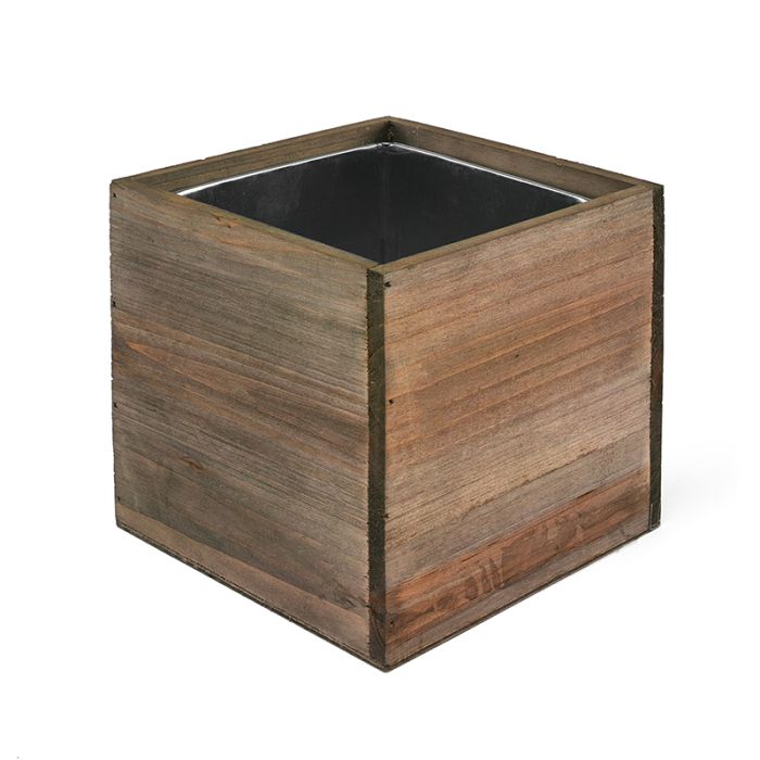 Wood Cube Planter Box w/ Zinc Liner Natural H-4" Open-4"x4" (Pack of 6 pcs)