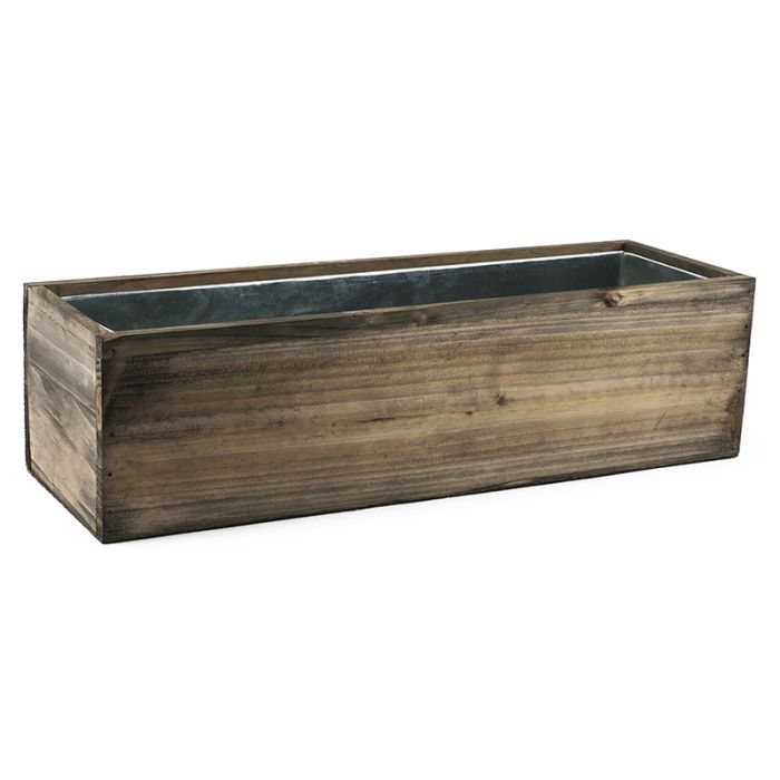 Wood Rectangle Planter Box w/ Zinc Liner Natural H-4" Open-12"x5