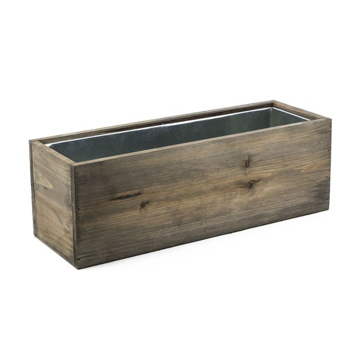 Wood Rectangle Planter Box w/ Zinc Liner Natural H-5" Open-15"x5"