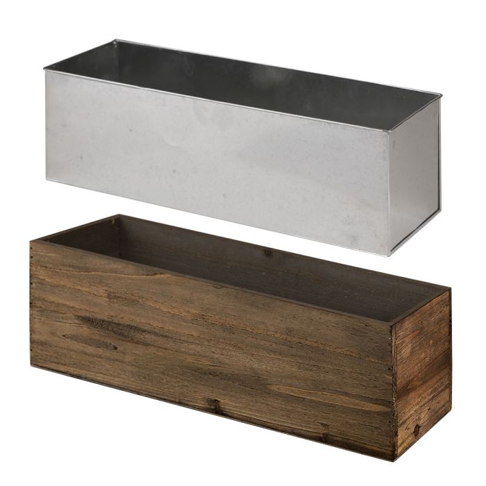 Wood Rectangle Long Planter Box w/ Zinc Liner Natural H-6" Open-18"x6"