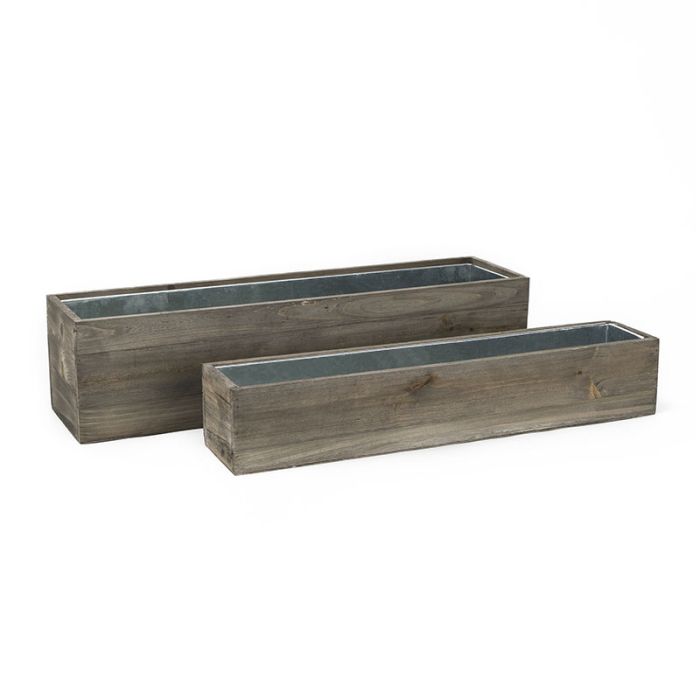 Wood Rectangle Planter Box w/ Zinc Liner Natural