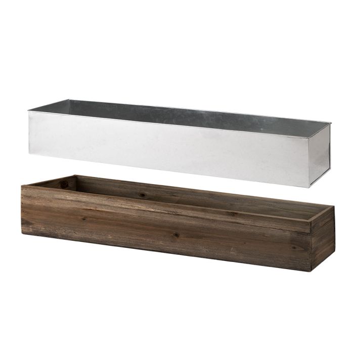 Wood Rectangle Long Planter Box w/ Zinc Liner Natural H-6", Opening 36" x 6"
