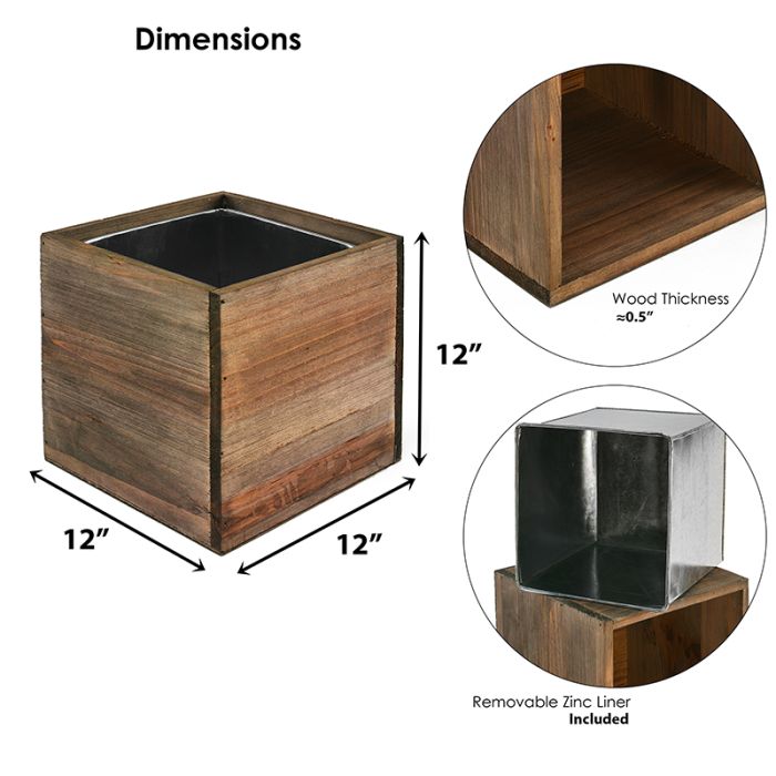 12 x 12 x 12 inch | Natural Wood Rustic Garden Planter