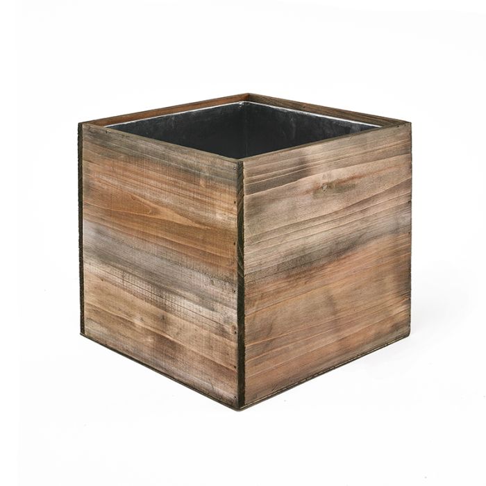 Jumbo Wood Cube Planter with Zinc Liner. H-14", Open 14" x 14"