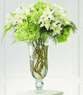 white-lily-green-hydrangea-in-flared-trumpet-vase