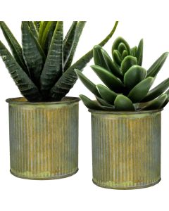 Ridged Rustic Aged Finish Zinc Cylinder Petite Pot 3" x 3"