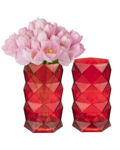 red geometric glass vases