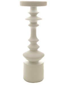 Faux Turn-Wood Tall Pillar Candle Holder Satin White H-22"