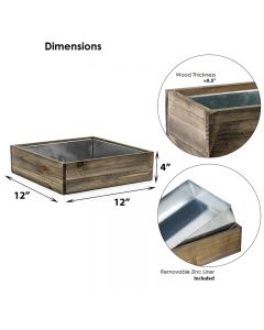 square wood planter box with zinc liner