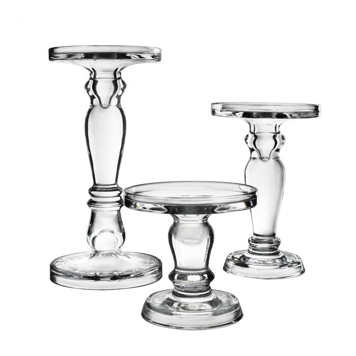 Classical Style Pillar Glass Candle Holder Set 