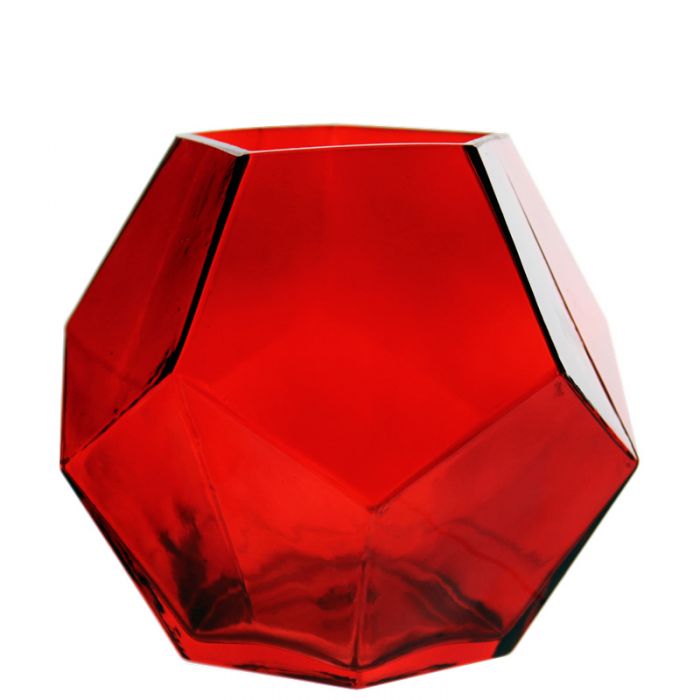 Dodecahedron Geometric Red Glass Vase