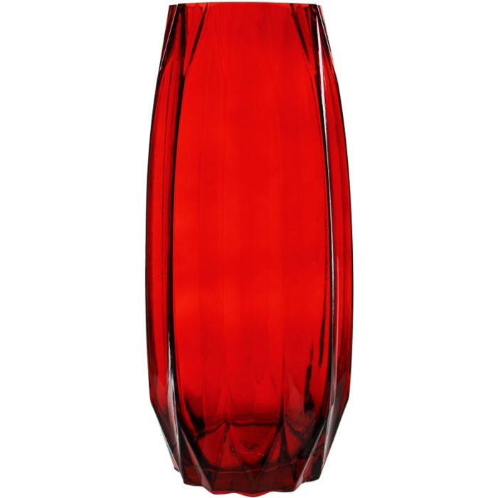 Ribbed Glass Geometric Red Vase