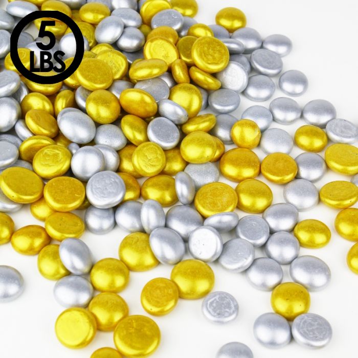 Our flat glass marbles can come in gold and silver.