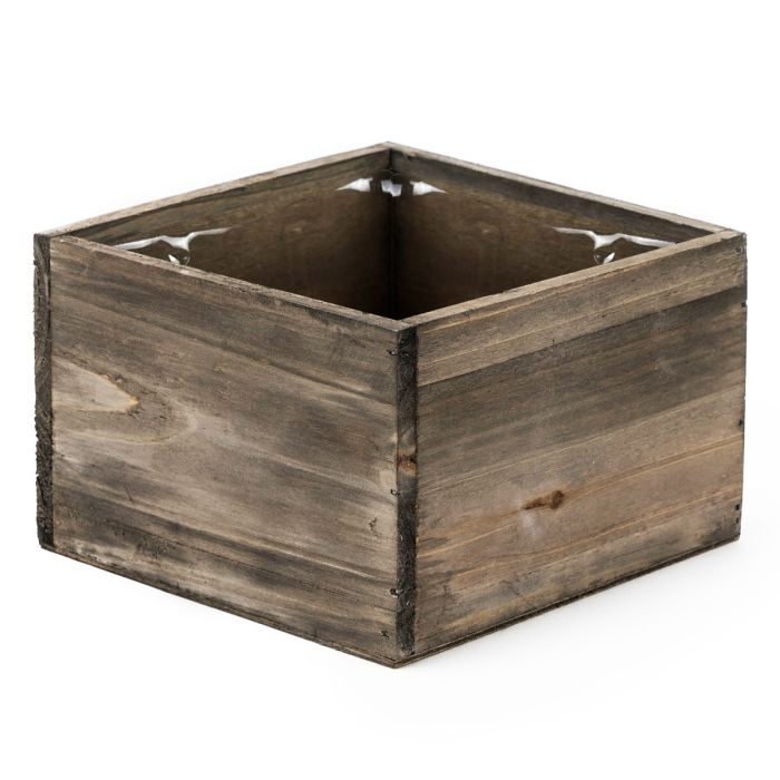 Rustic Wood Planter Box With Plastic Liner 4 X 6 X 6 Inch